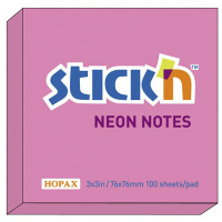 Блок для записей с клейким краем Stick'n розовый, неон, 76х76мм, 100 листов