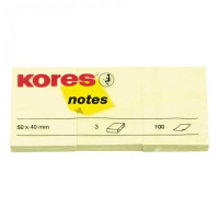 Блок для записей с клейким краем Kores желтый, пастельный, 50x40мм, 3х100 листов